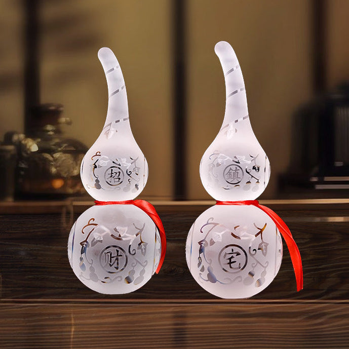 Clear Quartz & Liuli Feng Shui Wu Lou Gourd Ornament, Home Decor to Purify Space & Convert Negative Energy into Wealth, Ideal for Restroom & Northwest Home Layout