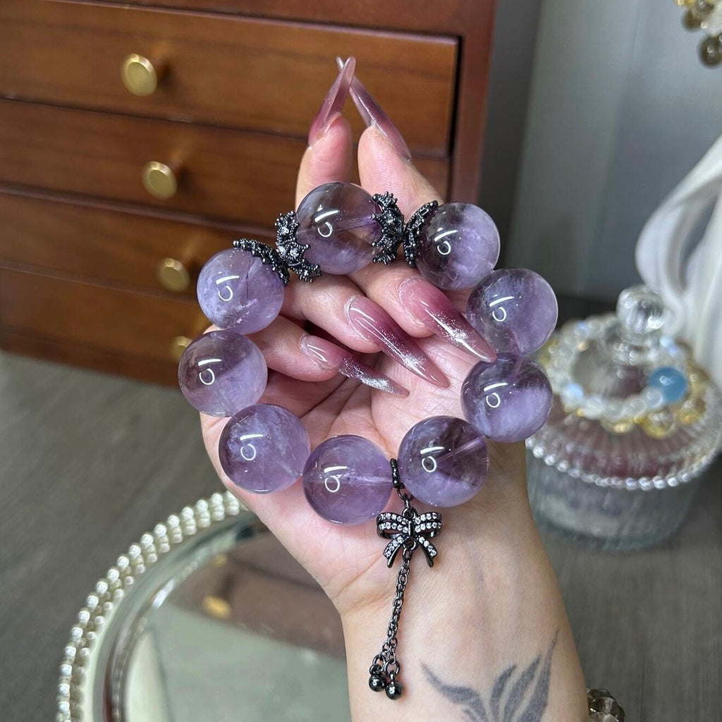 Natural Large Bead Purple Rabbit Hair Crystal Bracelet for Women Bracelet Gift