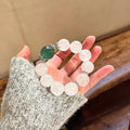 Natural Large Bead White Phantom Quartz Single Strand Bracelet for Women, Bold Chinese Style Green Strawberry Quartz Original Design