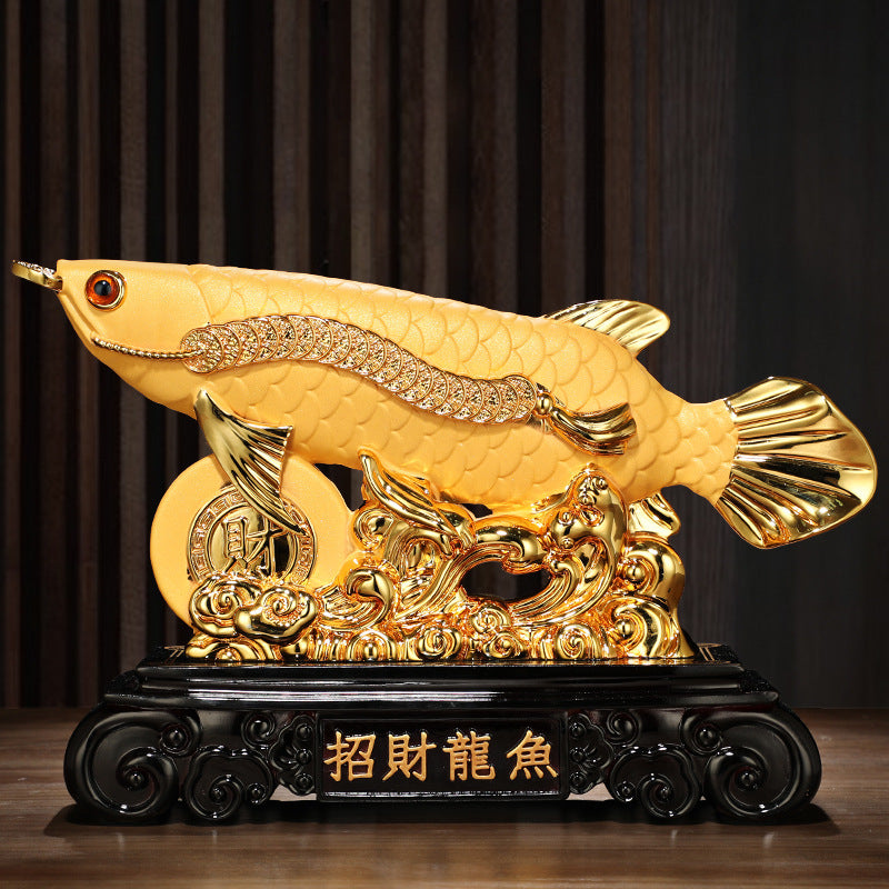 Golden Dragon Fish Ornament, Electroplated Gold Resin Craft, Creative Fortune Fish Statue, Business Opening Gift for Office & Store