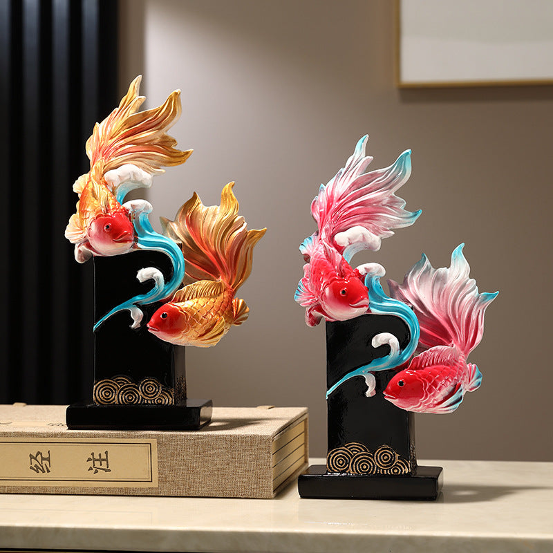 Koi Fish Feng Shui Ornament, Symbolizing Abundance & Smooth Sailing, Wealth Attracting Home Decor for Living Room, Wine Cabinet, TV Stand, Housewarming Gift