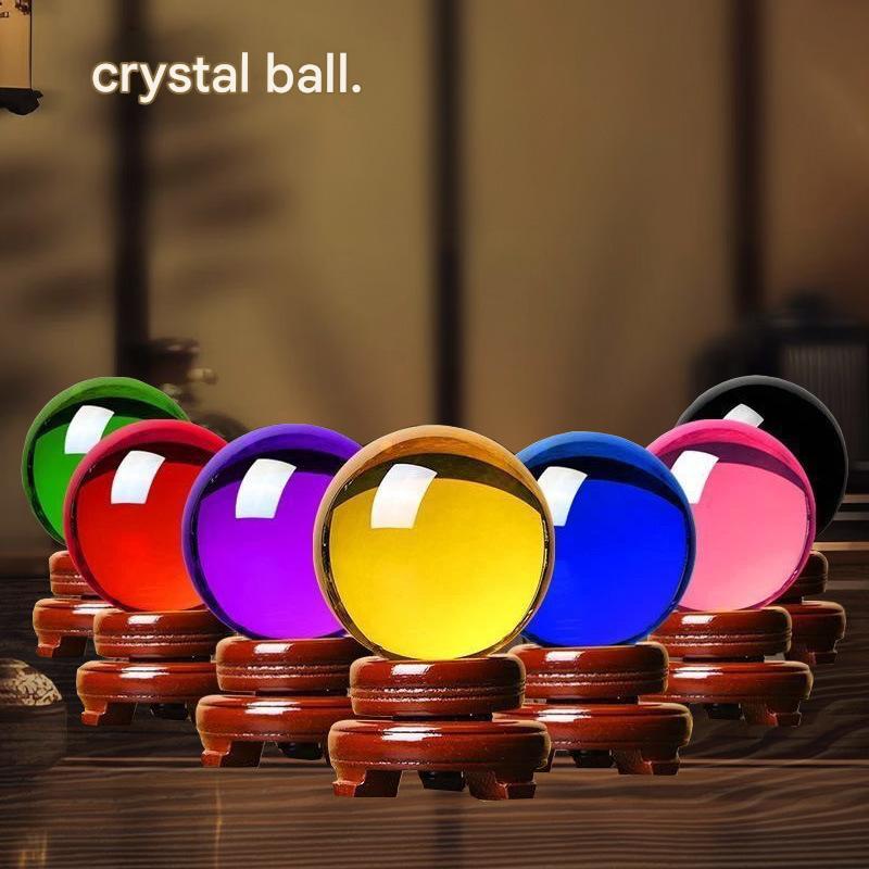 Multicolor Crystal Sphere Ornament with Base, Yellow Red Blue Green Pink Purple White Glass Crystal Ball Decor for Entryway Bedroom Living Room