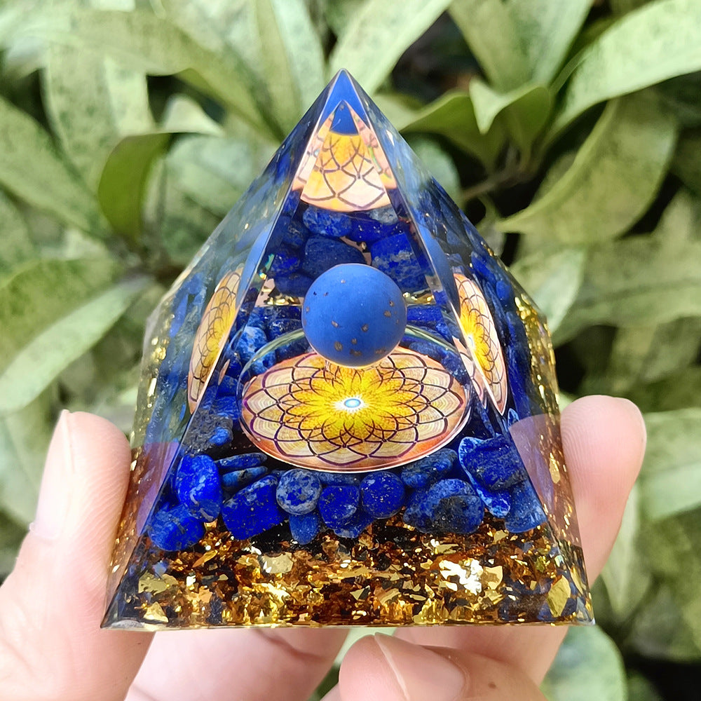 Resin Crystal Chip Pyramid Ornament, Handmade Craft for Home & Office Decor, Ideal Gift