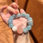 Natural Aquamarine & Rose Quartz Bracelet for Women, Single Strand Fashion Versatile Jewelry Gift
