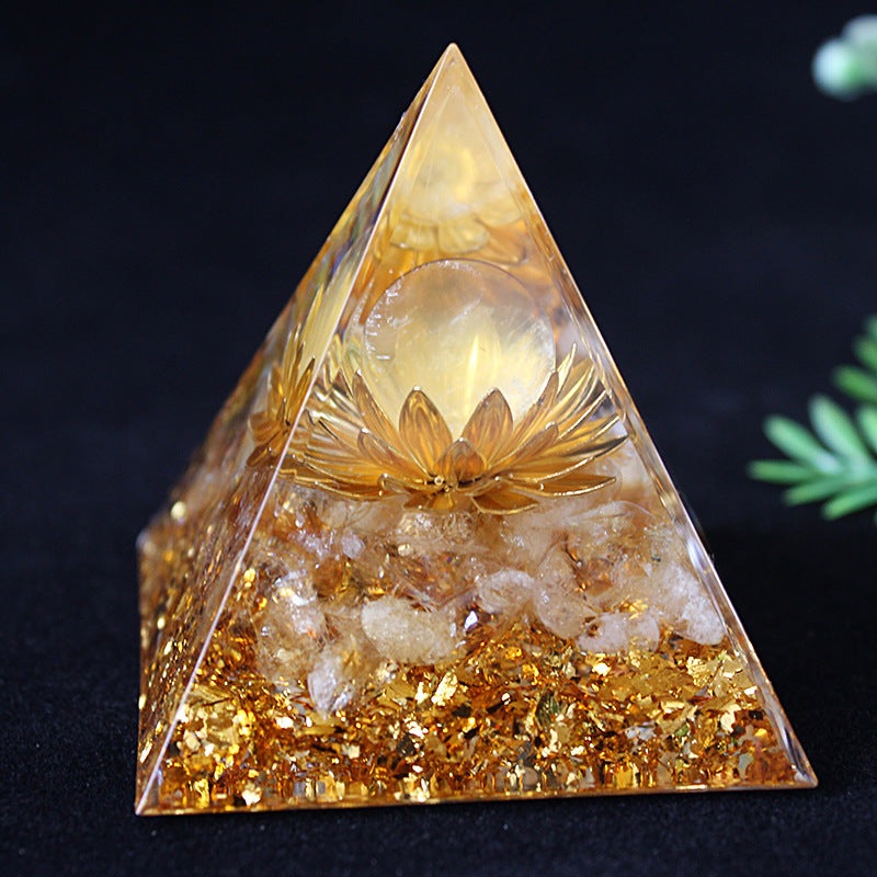 Handmade Resin Pyramid with Natural Crystal Chips, Tabletop Ornament for Home & Office, Gift Idea