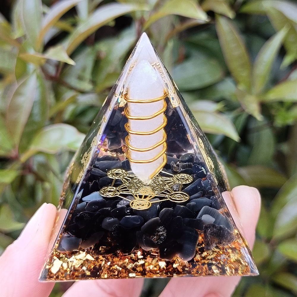 Crystal Chip Resin Pyramid, Handmade Craft Ornament for Home & Office Decor, Gift