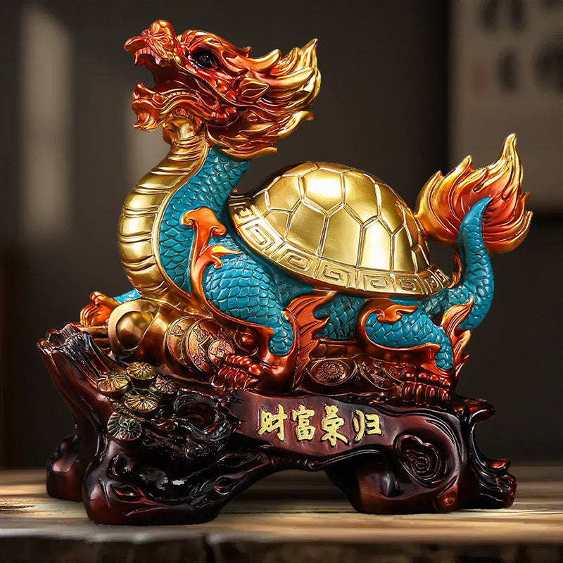 Dragon Turtle Feng Shui Ornament, Wealth Attracting Decor for Office Desk, Living Room & Entryway, Business Gift for Grand Opening & Housewarming