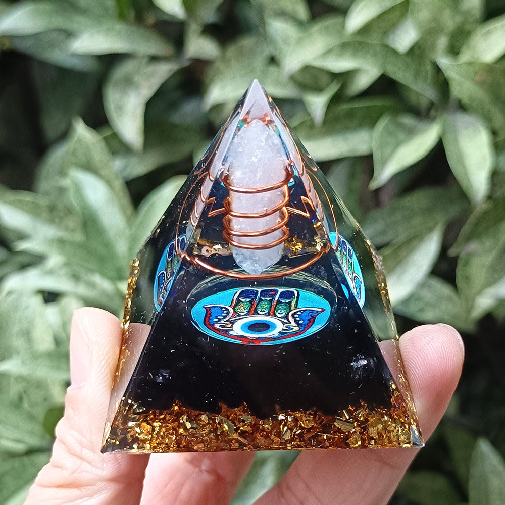 Handmade Resin Pyramid with Natural Crystal Chips, Tabletop Ornament for Home & Office, Gift Idea