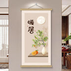 New Chinese Style Scroll Wall Hanging, Auspicious Entryway Tapestry Decor, Warm Home Corridor Wall Art for Front Door