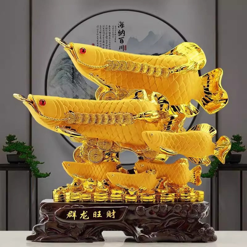 Luxury Multi-Dragon Golden Fish Decor, Elegant Art Ornament for Home Office Shop Decoration, Ideal Gift for Store Grand Opening