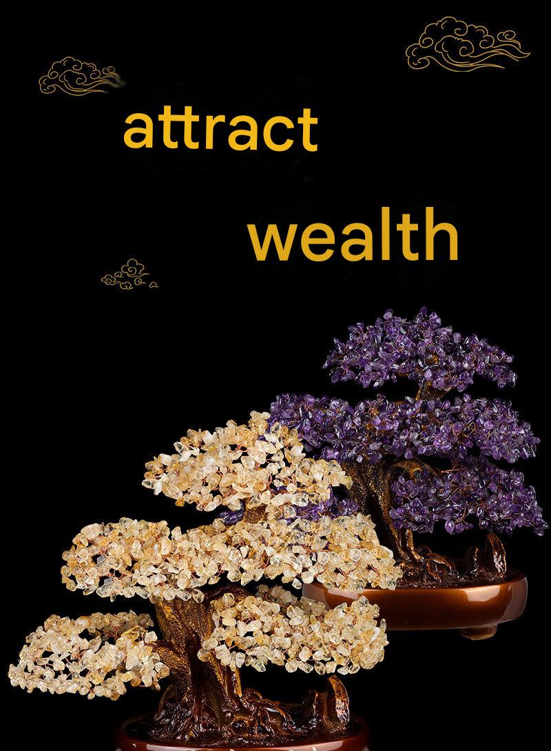 Natural Amethyst Money Tree, Hand Woven Feng Shui Ornament, Wealth & Luck Decor for Home Office, Gift for Business Opening & Fortune Blessing