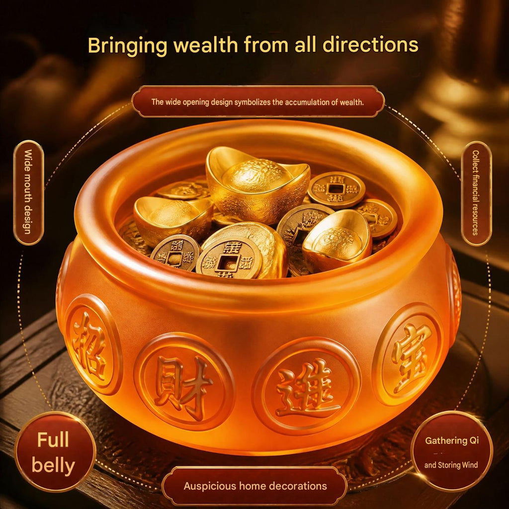 Liuli Treasure Bowl Incense Burner, Lucky Feng Shui Ornament, Wealth Attracting Decorative Censer, Auspicious Home Decoration & Gift