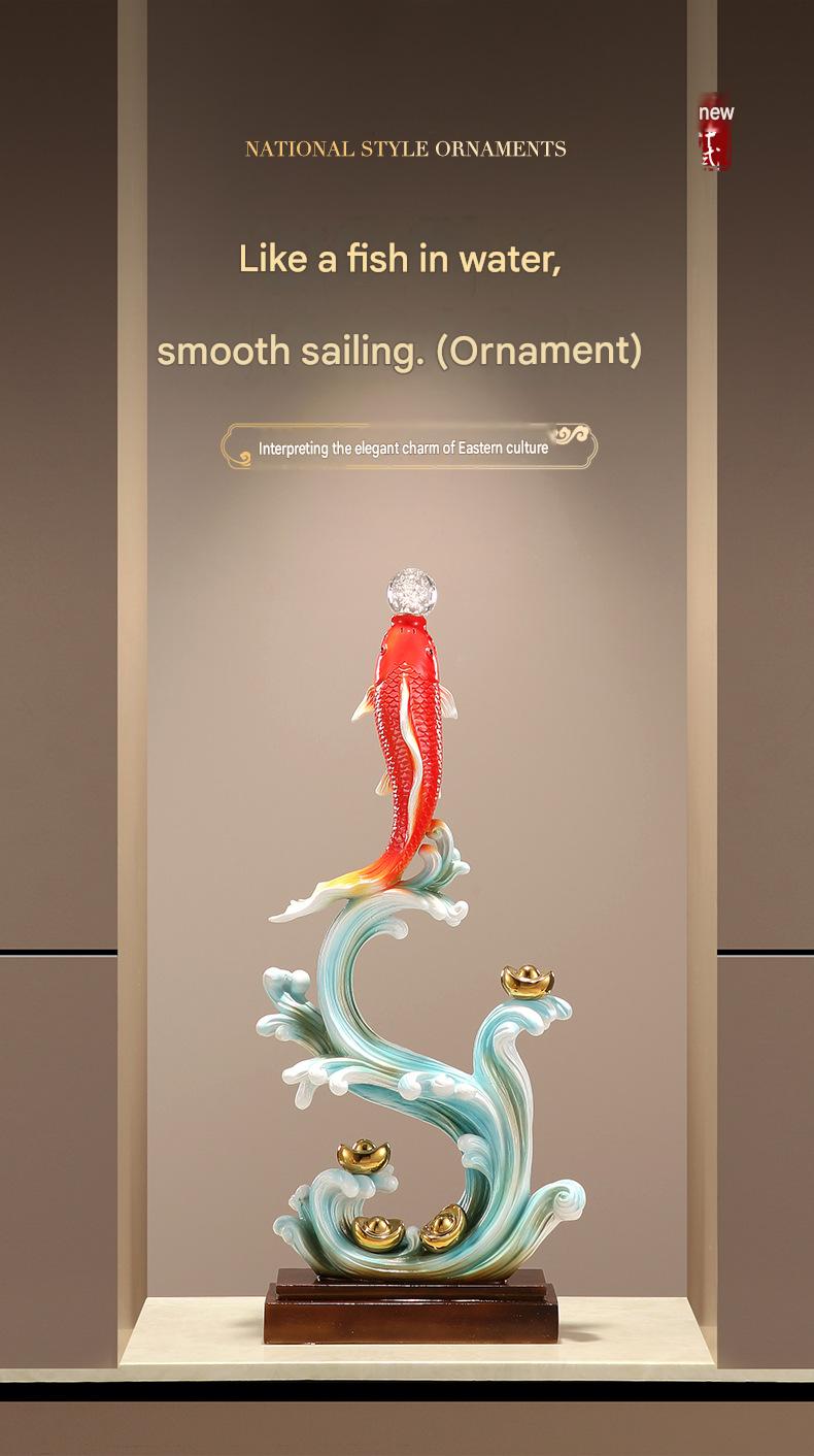 New Chinese Style Koi Fish Ornament, Wealth Attracting Figurine, Auspicious Decor for Living Room, Wine Cabinet & Office, Meaningful Gift