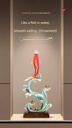 New Chinese Style Koi Fish Ornament, Wealth Attracting Figurine, Auspicious Decor for Living Room, Wine Cabinet & Office, Meaningful Gift