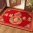 New Chinese Style Crystal Velvet Doormat, Fu Lu Peace & Health Floor Mat, Dust Removal Entryway Rug for Front Door & Hallway