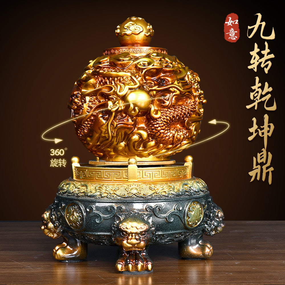 Rotatable Qiankun Ding Bronze Statue, Oriental Craft Tabletop Decoration for Home Entrance Boss Office, Prosperity Gift for Company Grand Opening Bulk Supply