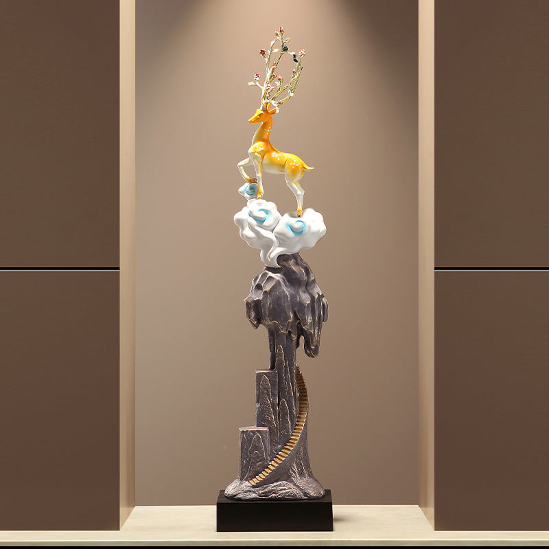 Tall Deer & Chinese Cabbage Ornament, Feng Shui Decor for Entryway Screen, Niche, Living Room & Office, Housewarming & Business Opening Gift