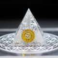 Handmade Resin Pyramid with Clear Quartz Sphere & Crystal Chips, Tabletop Home Decor Ornament
