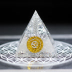 Handmade Resin Pyramid with Clear Quartz Sphere & Crystal Chips, Tabletop Home Decor Ornament