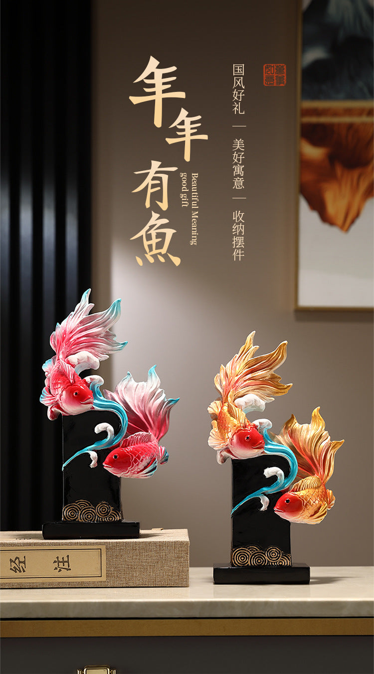 Koi Fish Feng Shui Ornament, Symbolizing Abundance & Smooth Sailing, Wealth Attracting Home Decor for Living Room, Wine Cabinet, TV Stand, Housewarming Gift