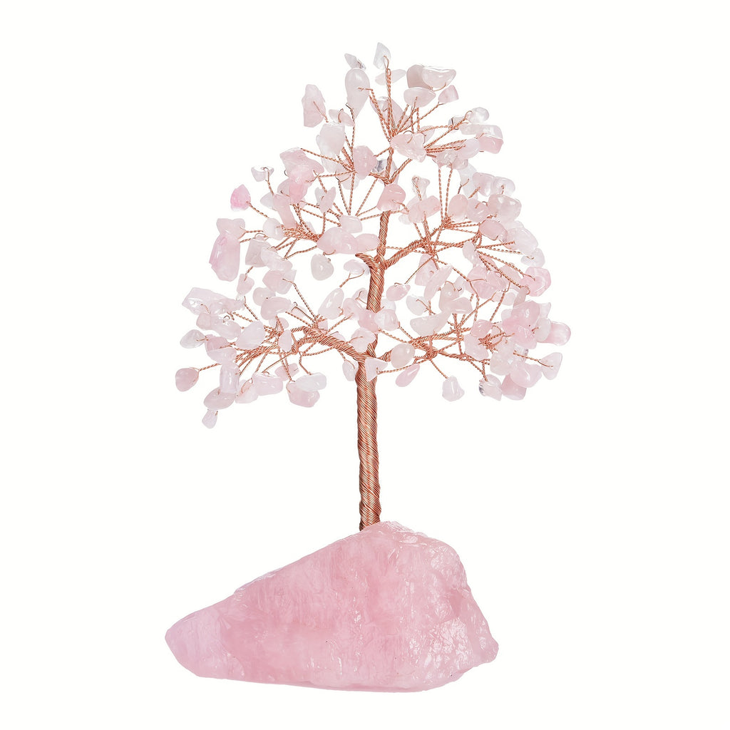 Rose Quartz Crystal Tree of Life - Chakra Tree, Feng Shui Decor - Handmade Gemstone Christmas Tree, Good Luck Money Tree Bonsai, Home Desktop Decoration Simulation Tree, Pink Crystal, Spiritual Gift