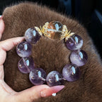 Natural Extra Large Dominant Purple Rabbit Hair Crystal Bracelet for Women, Original Design Nine Purple Li Fire Raw Stone Fortune-Turning Bracelet