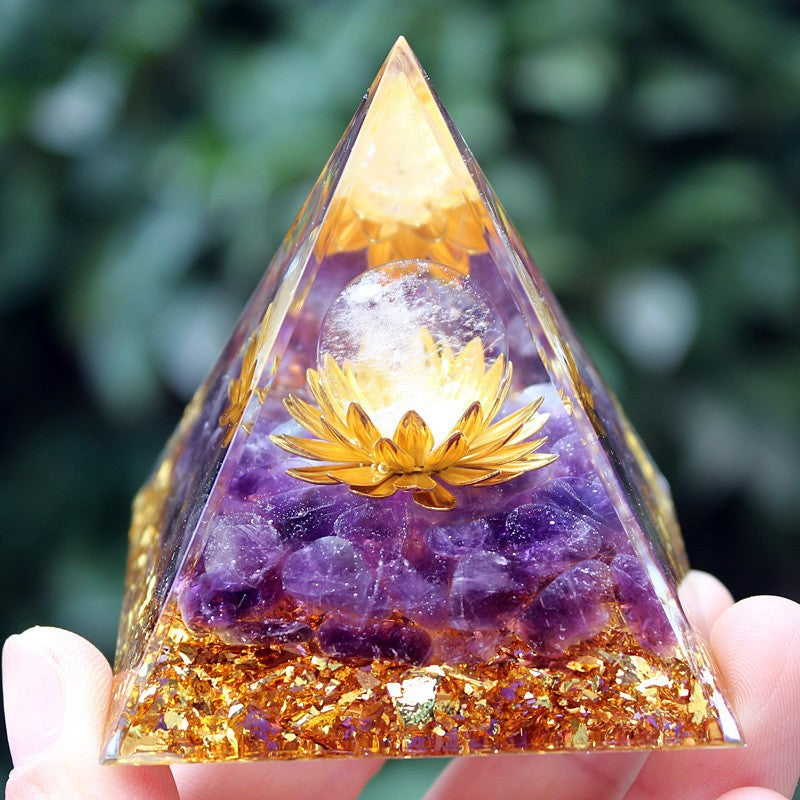 Amethyst Resin Pyramid, Handmade Craft Ornament for Home & Office Desktop Decor