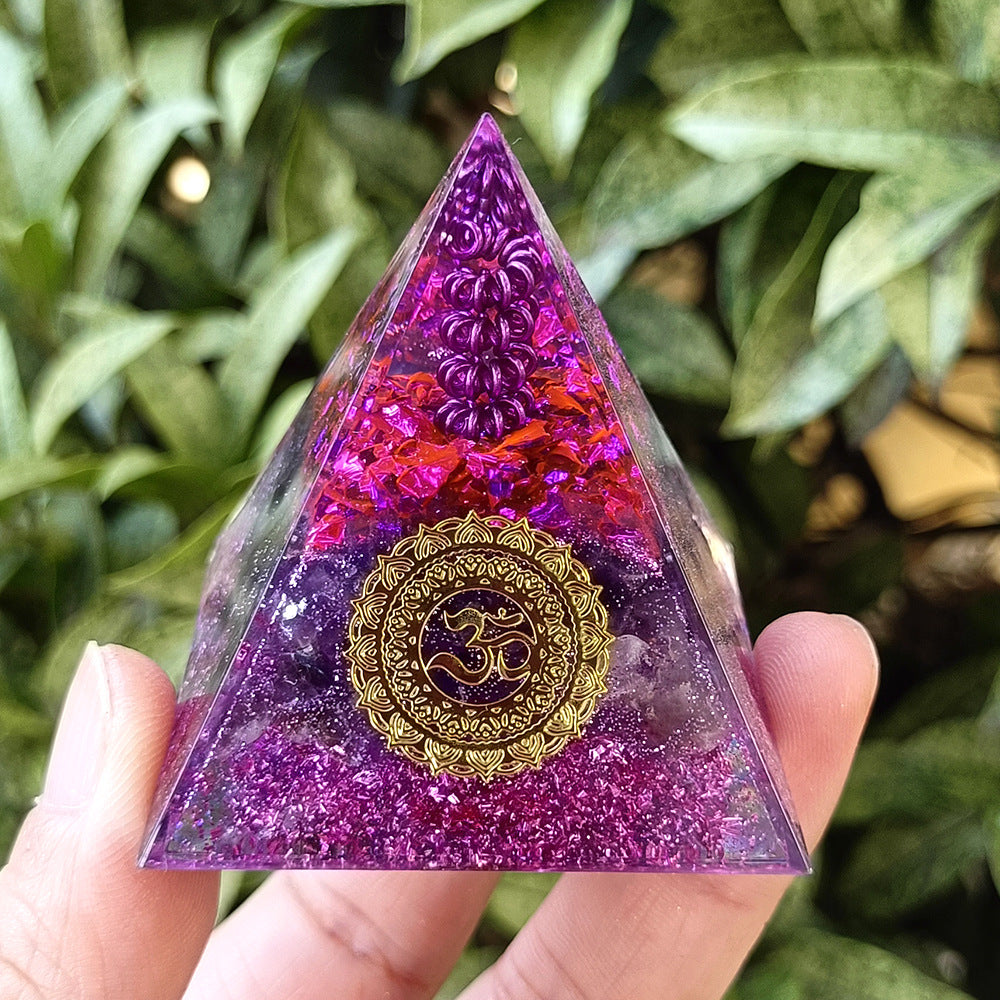 Crystal Chips Resin Pyramid, Handmade Ornament for Home & Office Decor, Gift
