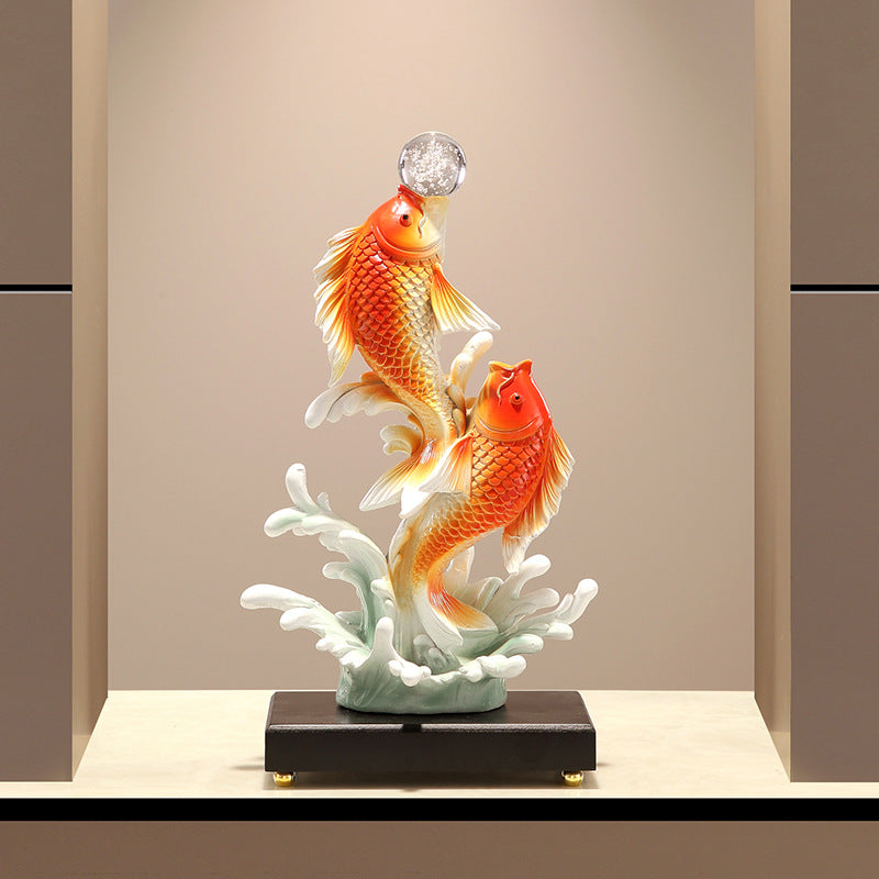 New Chinese Style Koi Fish Ornament, Wealth Attracting Figurine, Auspicious Decor for Living Room, Wine Cabinet & Office, Meaningful Gift