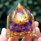 Amethyst Resin Pyramid, Handmade Craft Ornament for Home & Office Desktop Decor