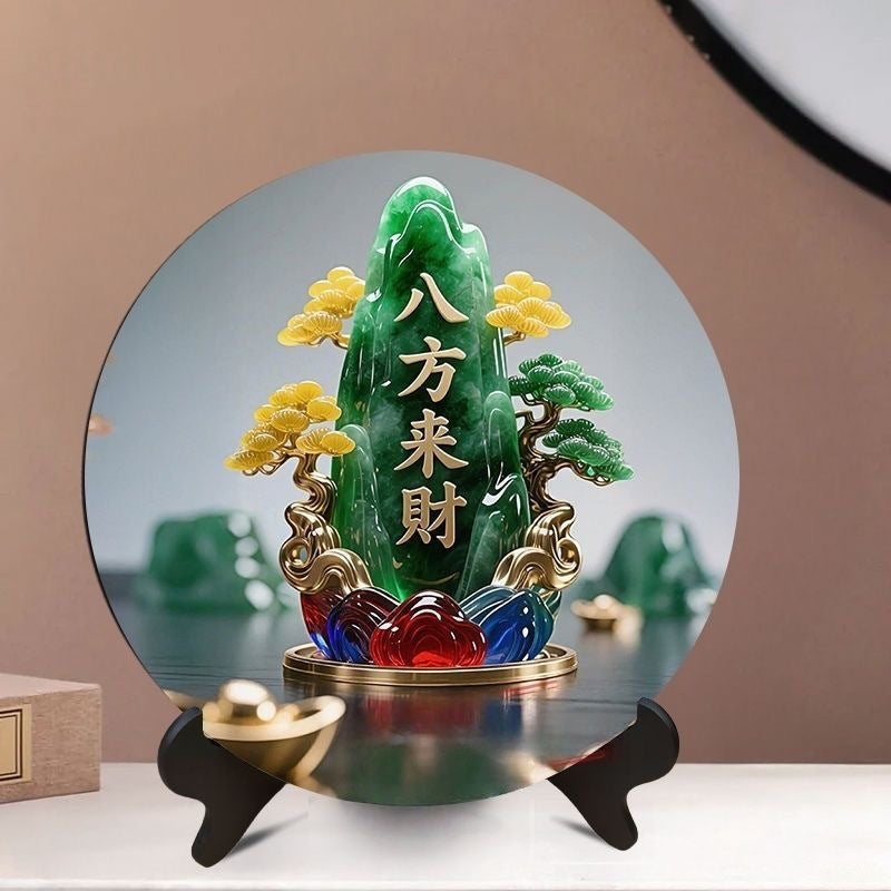 Jade Gourd Ornament, Wealth Attracting Feng Shui Decor, Eight Directions Fortune Tabletop Stand, Lucky Home Decor for Entryway, Living Room & Desk
