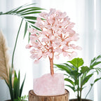 Rose Quartz Crystal Tree of Life - Chakra Tree, Feng Shui Decor - Handmade Gemstone Christmas Tree, Good Luck Money Tree Bonsai, Home Desktop Decoration Simulation Tree, Pink Crystal, Spiritual Gift