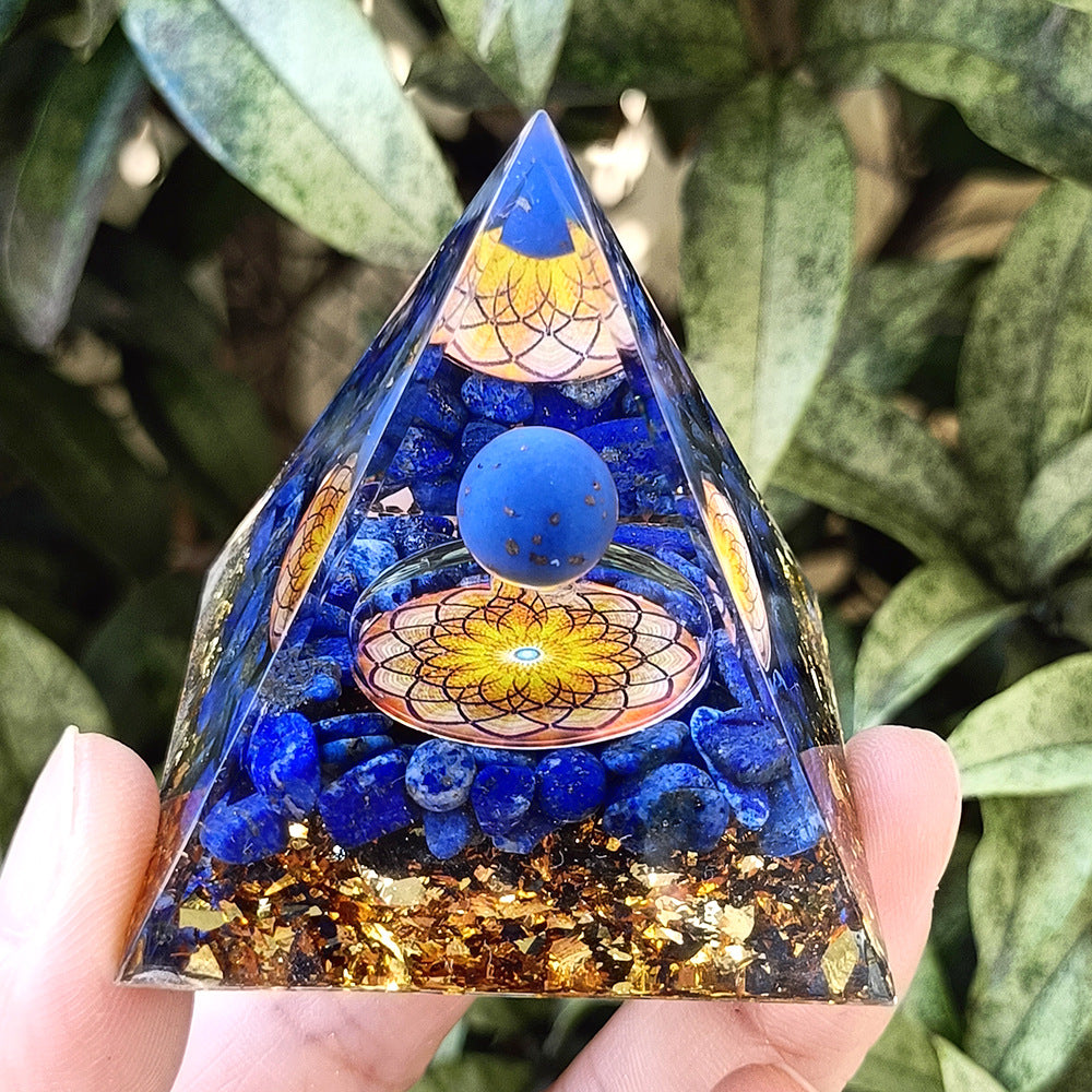 Resin Crystal Chip Pyramid Ornament, Handmade Craft for Home & Office Decor, Ideal Gift