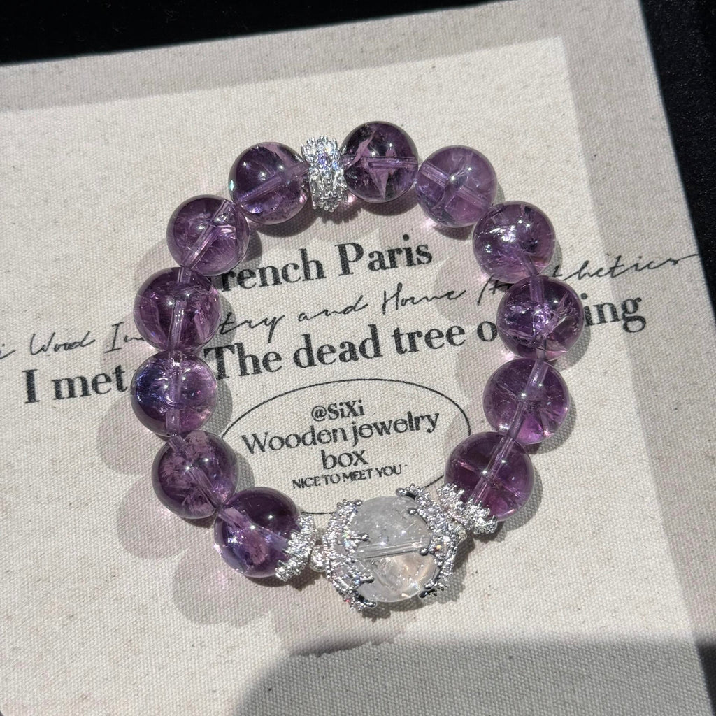 Natural Amethyst Azeztulite Bracelet for Women, Single Strand Minimalist Design, Fashionable Unique Jewelry, Perfect Best Friend Gift