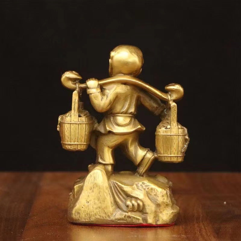 Pure Copper Wealth Bringing Boy Statue, Feng Shui Lucky God of Fortune Figurine, Craft Ornament for Home, Office Desktop & Shop Decor
