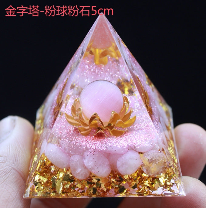 Resin Pyramid Ornament with Crystal Chips, Handmade Craft for Home Decoration