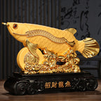 Golden Dragon Fish Ornament, Electroplated Gold Resin Craft, Creative Fortune Fish Statue, Business Opening Gift for Office & Store