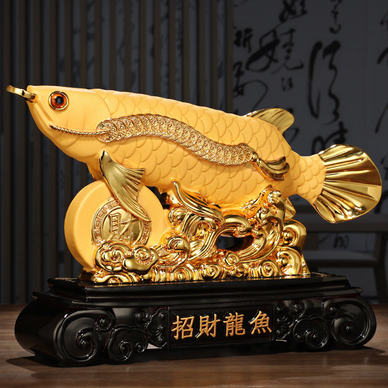 Golden Dragon Fish Ornament, Electroplated Gold Resin Craft, Creative Fortune Fish Statue, Business Opening Gift for Office & Store