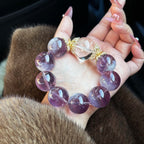 Natural Extra Large Dominant Purple Rabbit Hair Crystal Bracelet for Women, Original Design Nine Purple Li Fire Raw Stone Fortune-Turning Bracelet