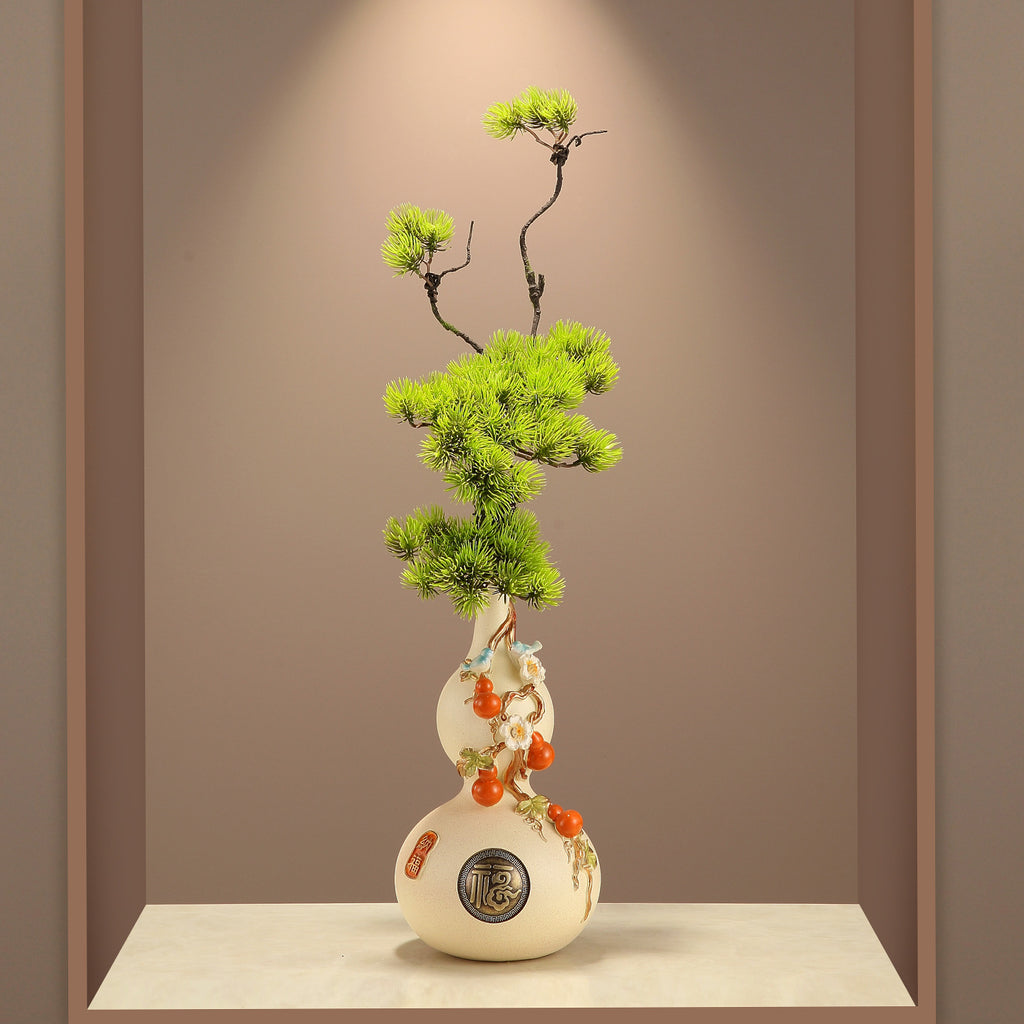 New Chinese Style Gourd Vase, Five Blessings Tall Slim Ornament, Premium Decor for Entryway, Living Room & Wall Niche, Housewarming Gift