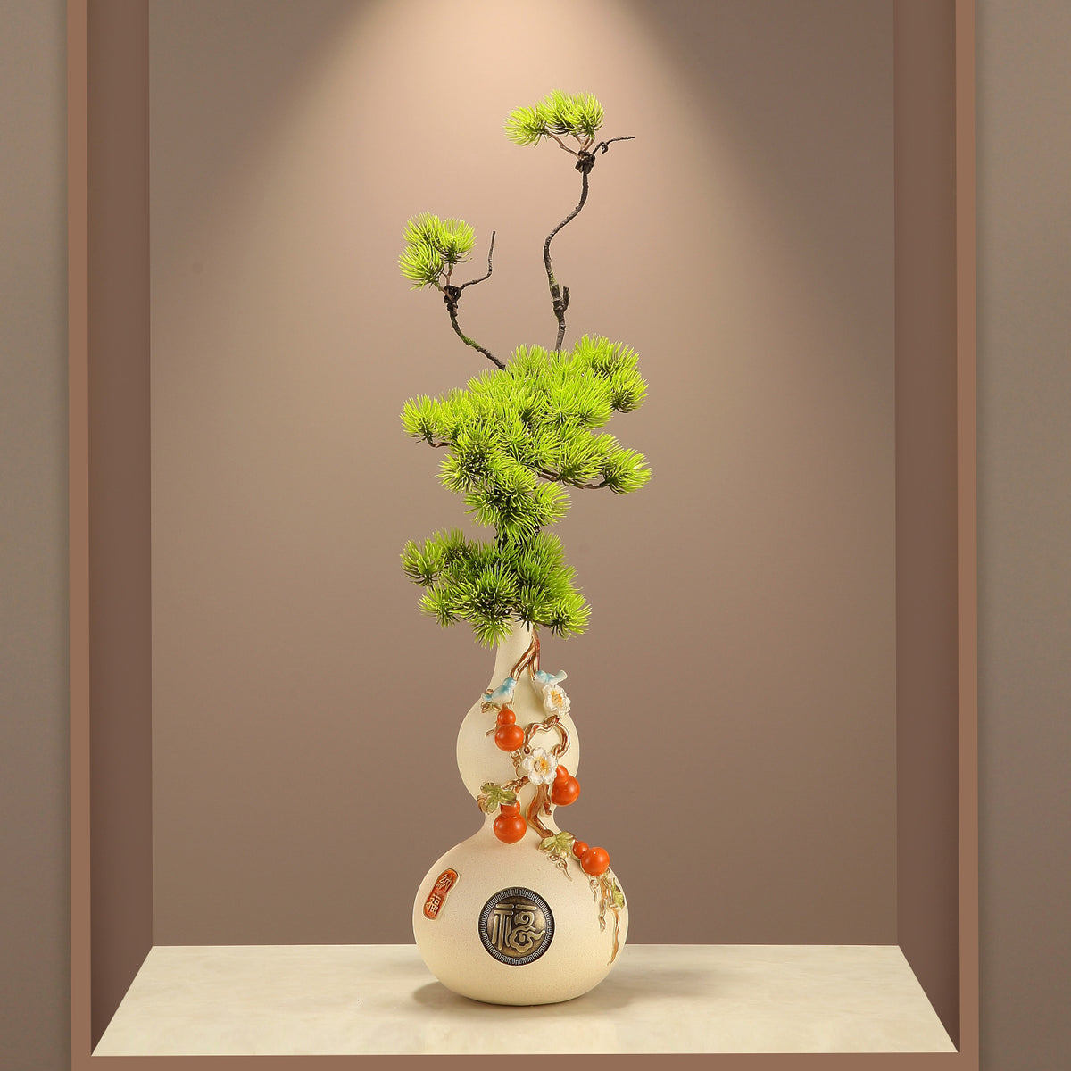 New Chinese Style Gourd Vase, Five Blessings Tall Slim Ornament, Premium Decor for Entryway, Living Room & Wall Niche, Housewarming Gift