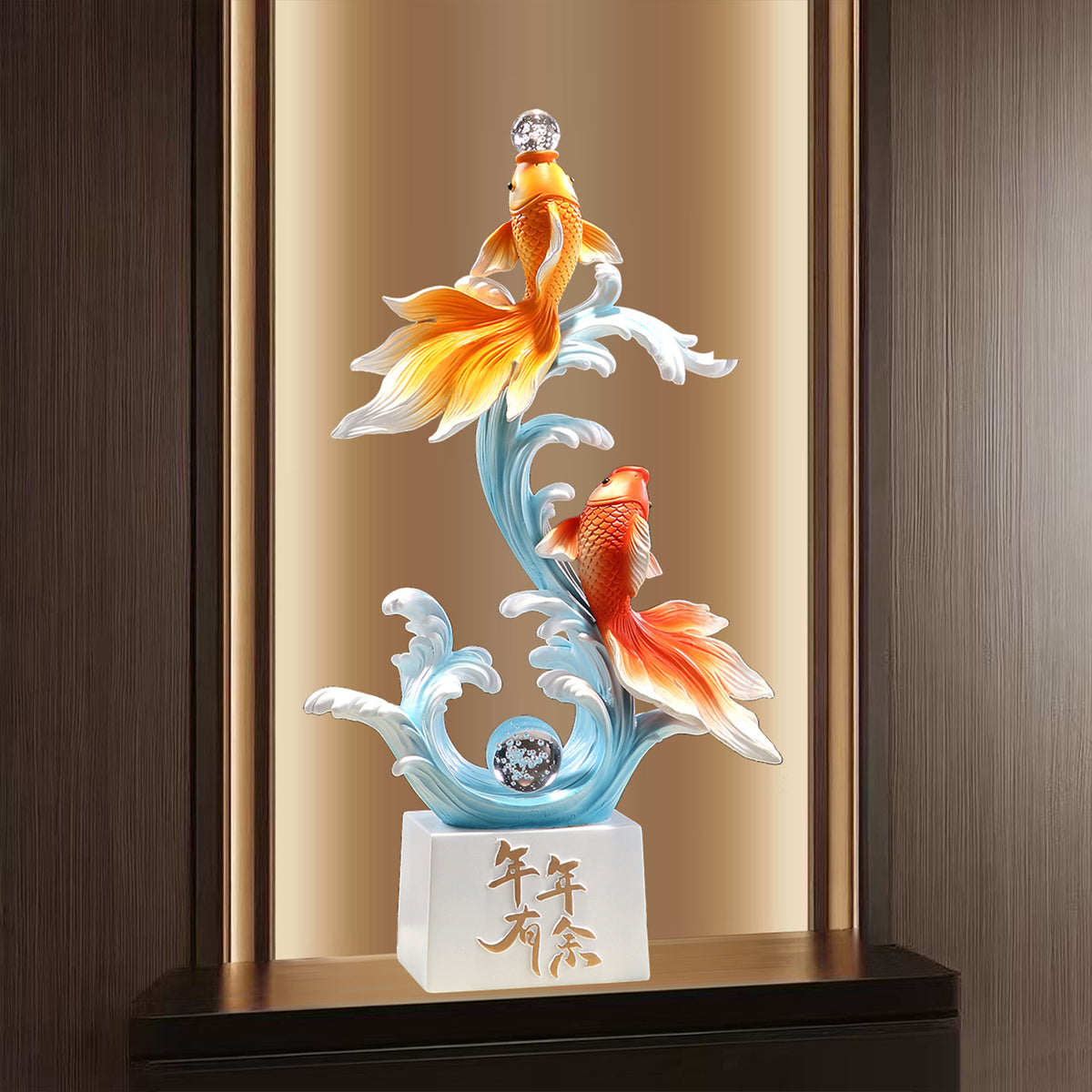 Luxury Large Koi Fish Ornament, Wealth & Abundance Feng Shui Decor, High-end Statue for Entryway, Living Room & Wall Niche, Housewarming Gift
