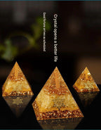 Yellow Crystal Wealth Pyramid Ornament, Energy Healing Feng Shui Decor for Home Office Shop, Attract Abundant Fortune Display