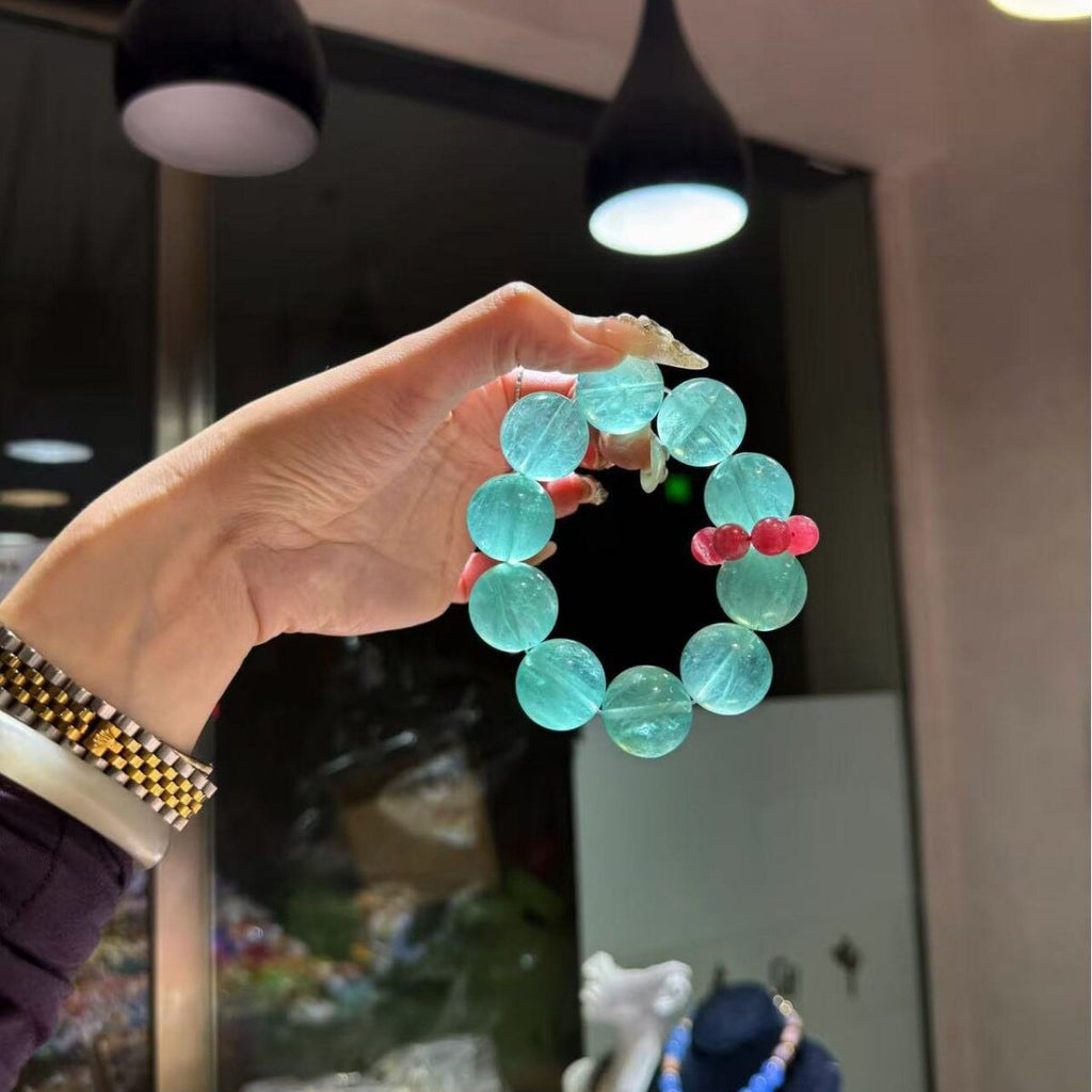 Natural Mint Mambo Green Fluorite & Rhodonite Bracelet for Women, Original Matching Chinese Style Whitening Green Crystal Beads