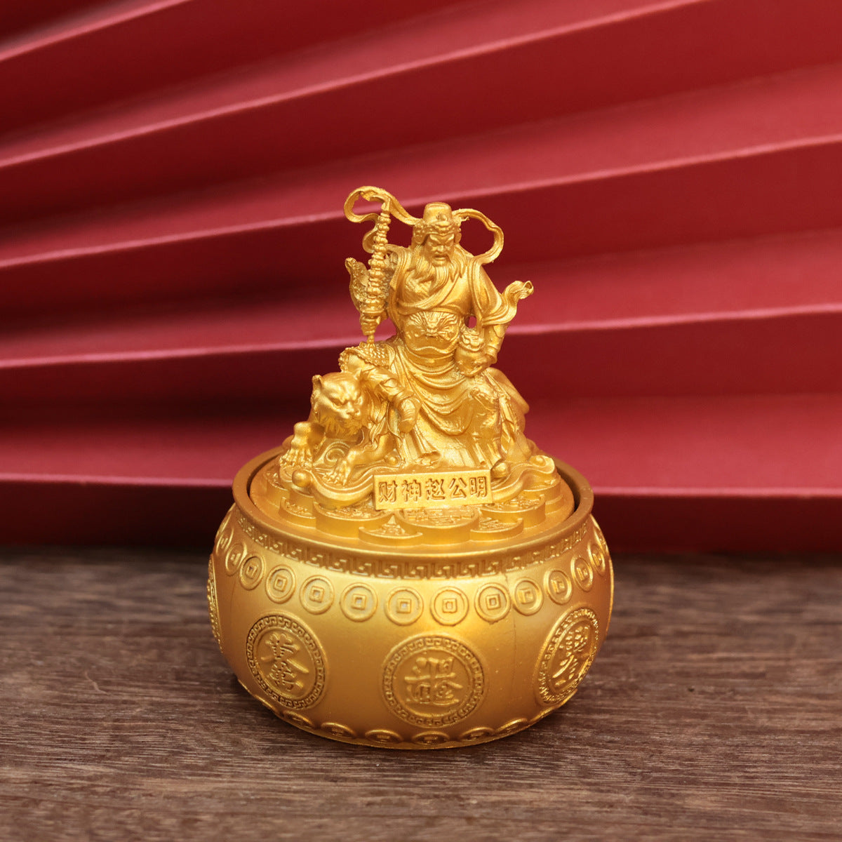 God of Wealth Zhao Gongming Rotating Treasure Basin Ornament, Wealth Attracting Decor for Living Room, Wine Cabinet, Office & Shop
