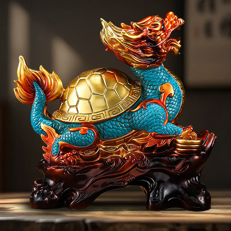 Dragon Turtle Feng Shui Ornament, Wealth Attracting Decor for Office Desk, Living Room & Entryway, Business Gift for Grand Opening & Housewarming