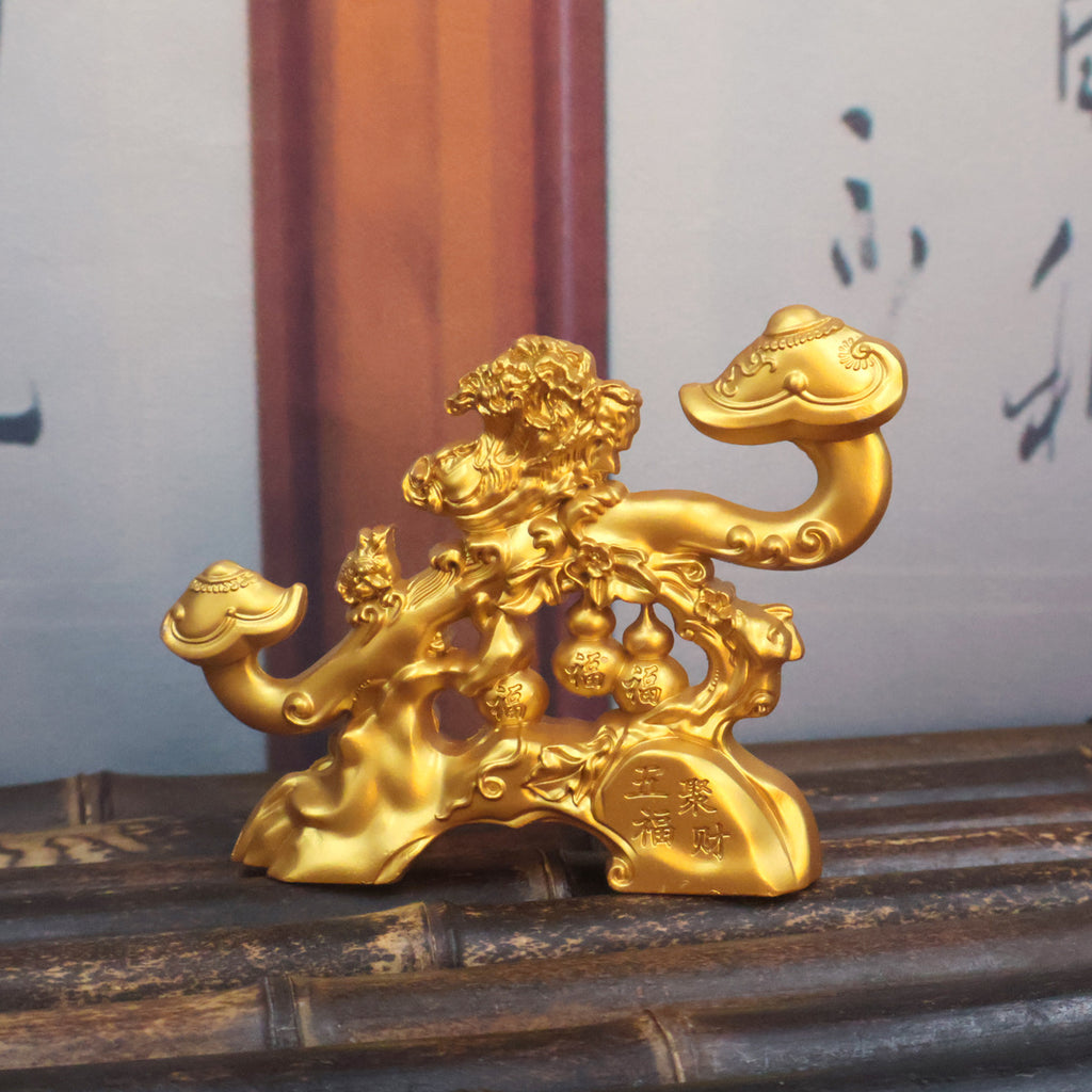 Blessing & Fortune Ruyi Ornament, Five Blessings Wealth Collecting Decor, Fu Lu Shou Xi Cai Figurine for Living Room, TV Stand & Entryway, Housewarming & Business Opening Gift
