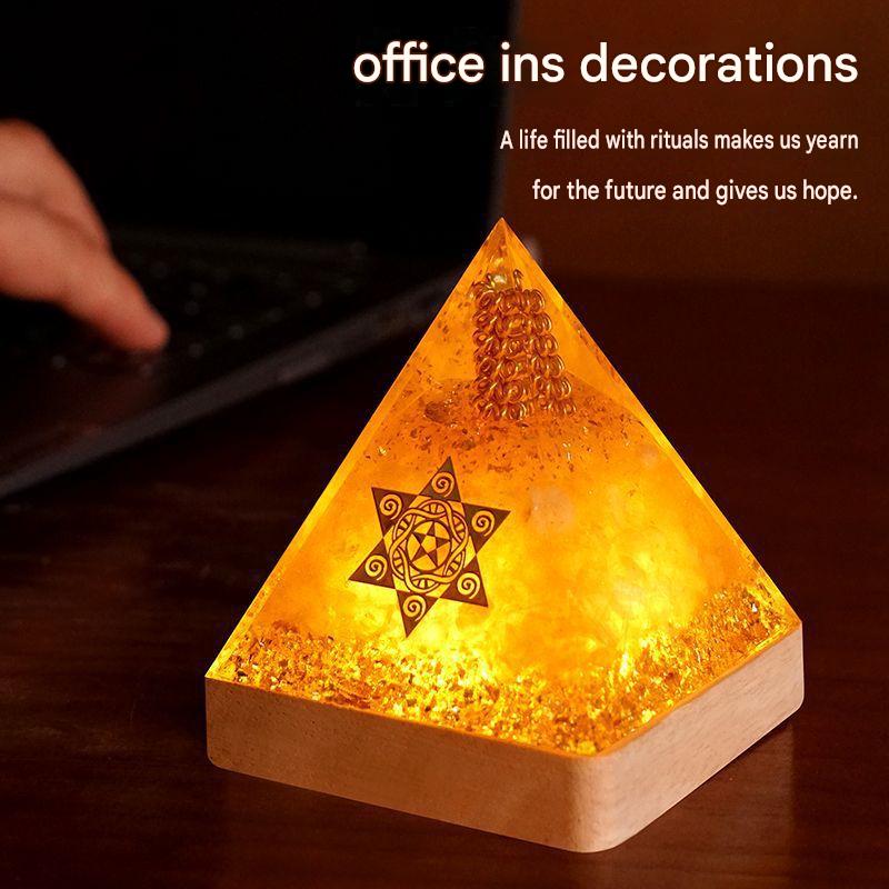 Yellow Crystal Wealth Pyramid Ornament, Energy Healing Feng Shui Decor for Home Office Shop, Attract Abundant Fortune Display