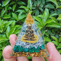 Handmade Buddha Statue Resin Pyramid, Natural Crystal Chips Epoxy Ornament, Home Desktop Spiritual Decor Gift