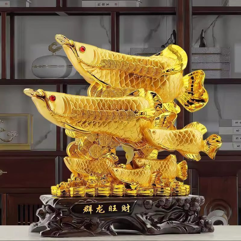 Luxury Multi-Dragon Golden Fish Decor, Elegant Art Ornament for Home Office Shop Decoration, Ideal Gift for Store Grand Opening
